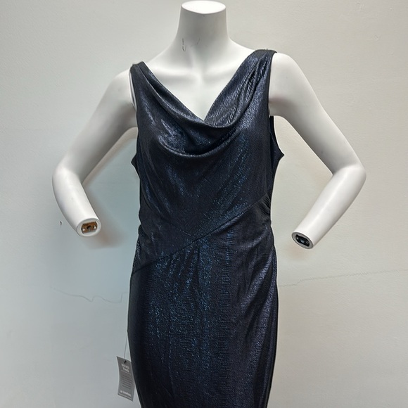 NEW Canada made Le Chateau gown dress maxi metallic navy blue sparkly shiny - Picture 2 of 7